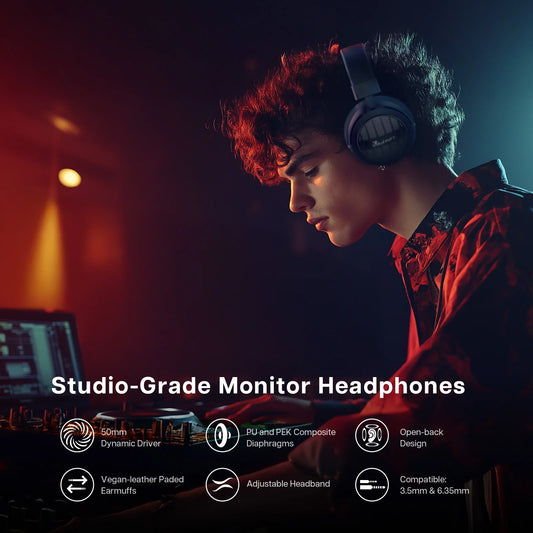 Kiwi Ears Ellipse Wired Studio-Grade Monitor Over-Ear Headphones - Black